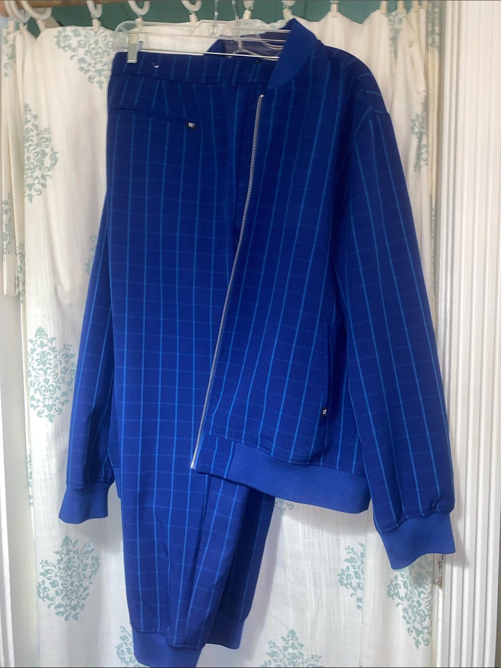 Houston White Men’s royal blue plaid bomber jacket and matching pants - SZ XL